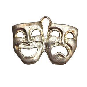 Sterling Silver Comedy & Tragedy Mask Pendant Theater Drama 925 Charm 2 Grams
